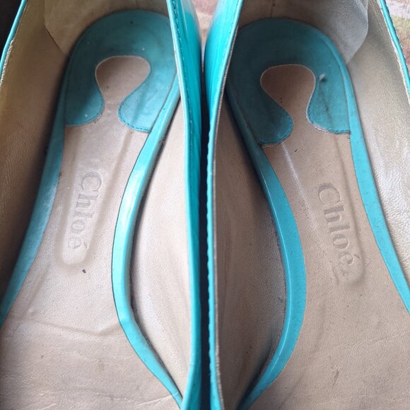Chloe Aqua Blue Open-Toe Flats - Picture 4 of 10